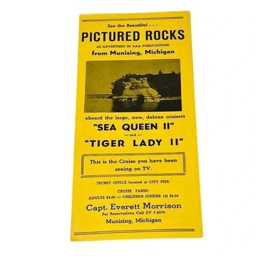Boat Cruises Sea Queen II Tiger Lady II Munising Michigan Vtg Brochure 1967 BX